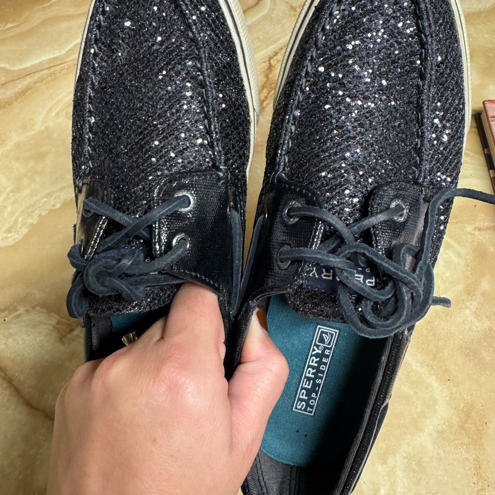 Sperry Women’s  Black Glitter Sequin Boat Shoes